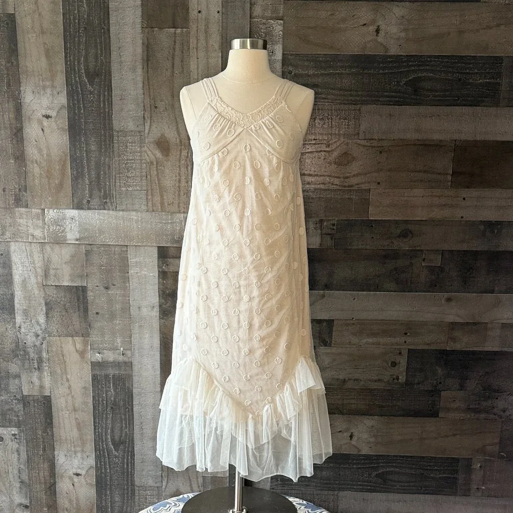 Isobella & Chloe cream polka dot lace dress girls size 8 garden party summer